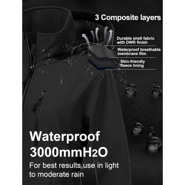CREATMO US Womens Lightweight Waterproof Long Softshell Tactical Jacket Fleece Lined WindbreakerBlack