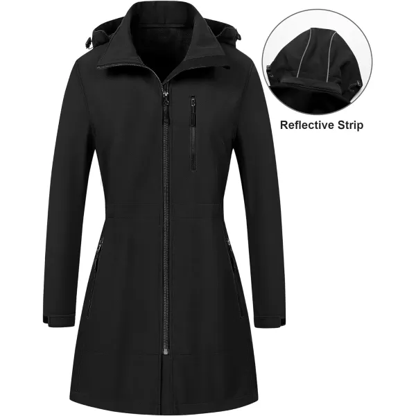 CREATMO US Womens Lightweight Waterproof Long Softshell Tactical Jacket Fleece Lined WindbreakerBlack