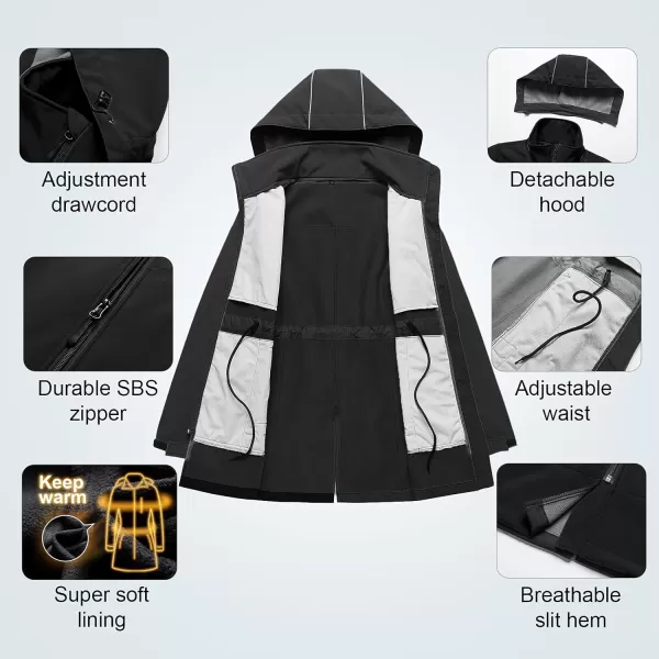 CREATMO US Womens Lightweight Waterproof Long Softshell Tactical Jacket Fleece Lined WindbreakerBlack