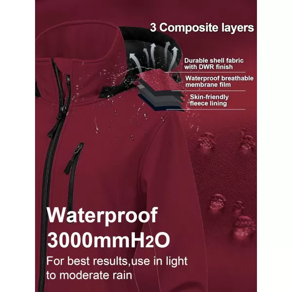 CREATMO US Womens Lightweight Waterproof Long Softshell Tactical Jacket Fleece Lined WindbreakerBurgundy