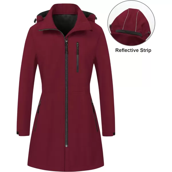 CREATMO US Womens Lightweight Waterproof Long Softshell Tactical Jacket Fleece Lined WindbreakerBurgundy