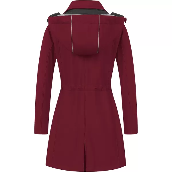 CREATMO US Womens Lightweight Waterproof Long Softshell Tactical Jacket Fleece Lined WindbreakerBurgundy