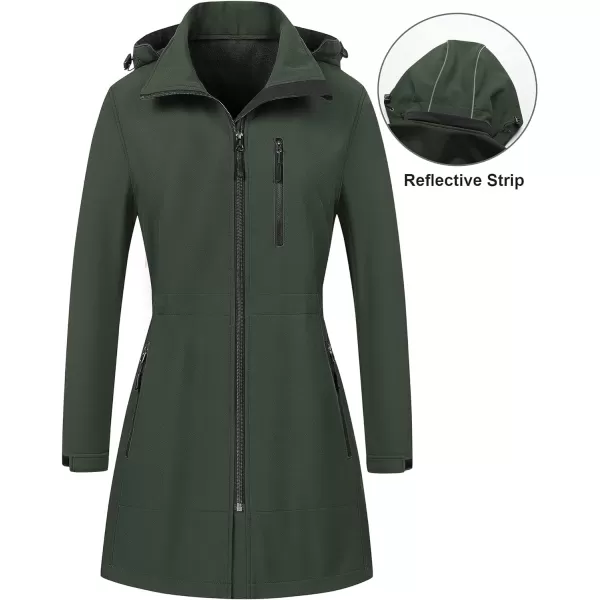 CREATMO US Womens Lightweight Waterproof Long Softshell Tactical Jacket Fleece Lined WindbreakerGreen
