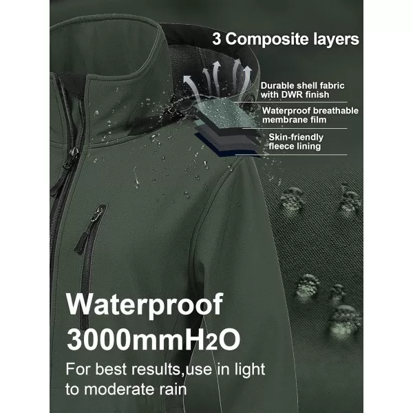 CREATMO US Womens Lightweight Waterproof Long Softshell Tactical Jacket Fleece Lined WindbreakerGreen