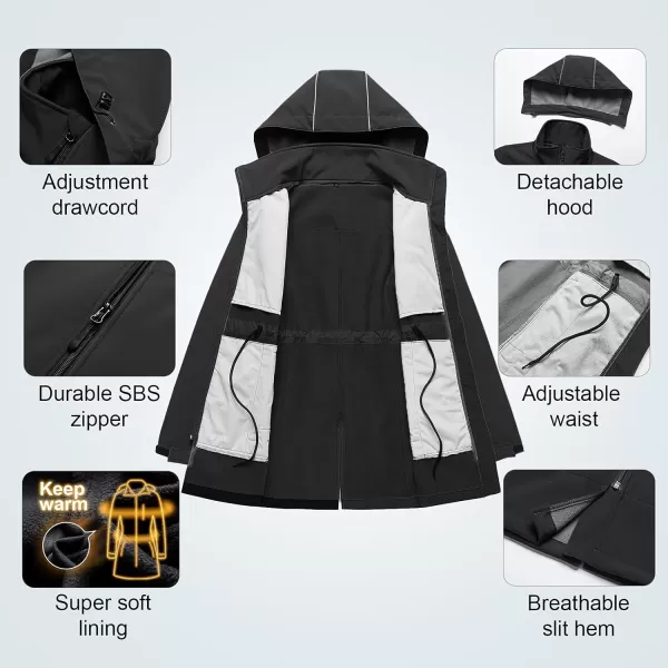CREATMO US Womens Lightweight Waterproof Long Softshell Tactical Jacket Fleece Lined WindbreakerGrey