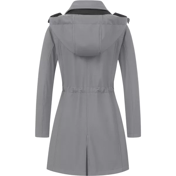 CREATMO US Womens Lightweight Waterproof Long Softshell Tactical Jacket Fleece Lined WindbreakerLight Grey