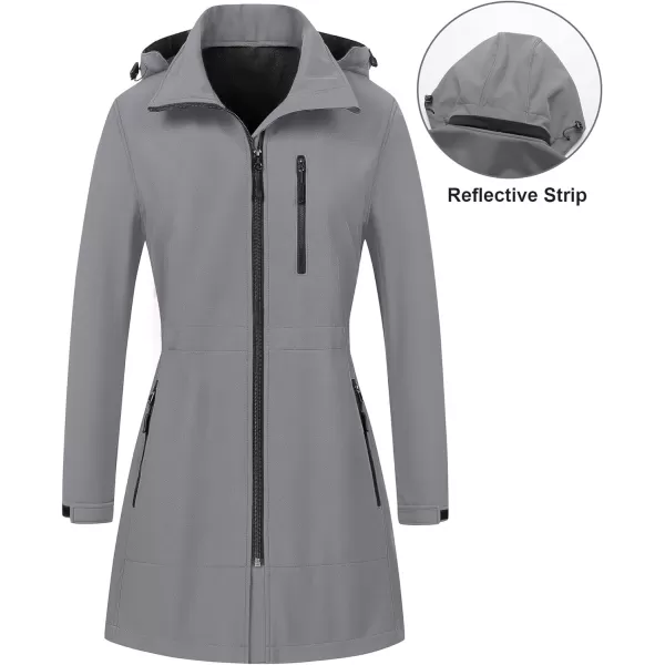 CREATMO US Womens Lightweight Waterproof Long Softshell Tactical Jacket Fleece Lined WindbreakerLight Grey