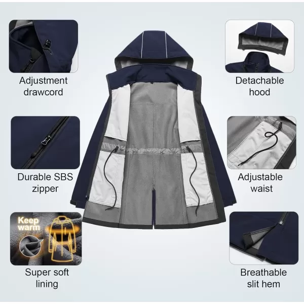 CREATMO US Womens Lightweight Waterproof Long Softshell Tactical Jacket Fleece Lined WindbreakerNavy
