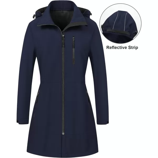 CREATMO US Womens Lightweight Waterproof Long Softshell Tactical Jacket Fleece Lined WindbreakerNavy
