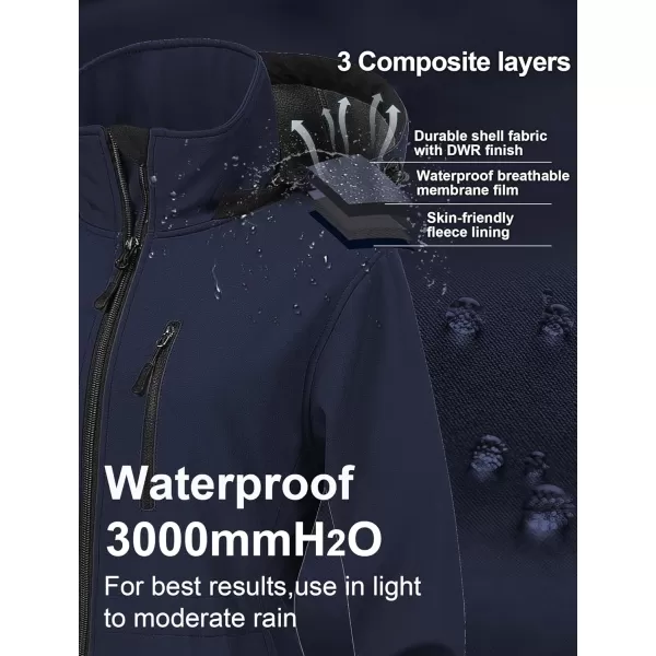 CREATMO US Womens Lightweight Waterproof Long Softshell Tactical Jacket Fleece Lined WindbreakerNavy