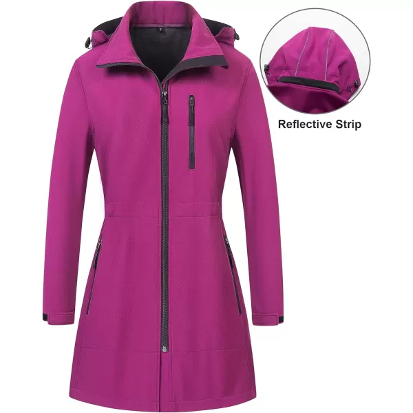 CREATMO US Womens Lightweight Waterproof Long Softshell Tactical Jacket Fleece Lined WindbreakerPurple