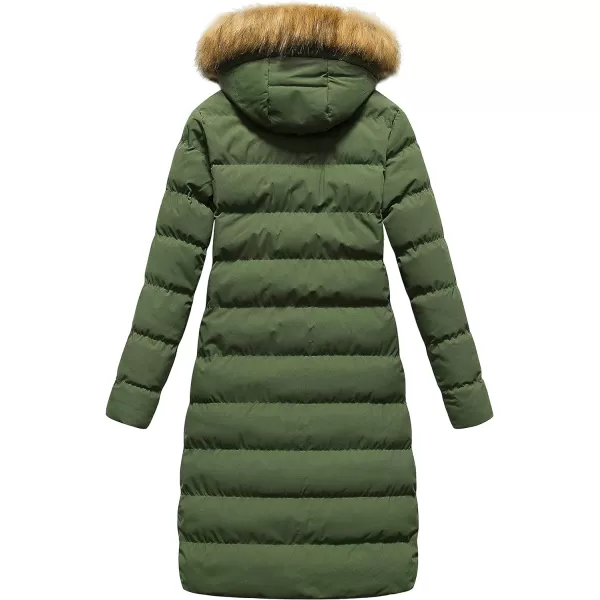 CREATMO US Womens Long Winter Faux Fur Coat Puffer Warm Jacket with Detachable HoodArmy Green