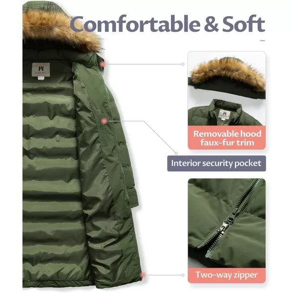 CREATMO US Womens Long Winter Faux Fur Coat Puffer Warm Jacket with Detachable HoodArmy Green