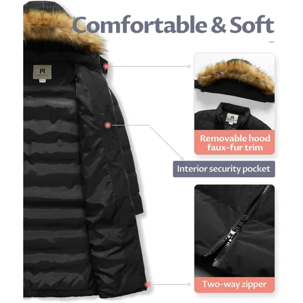 CREATMO US Womens Long Winter Faux Fur Coat Puffer Warm Jacket with Detachable HoodBlack