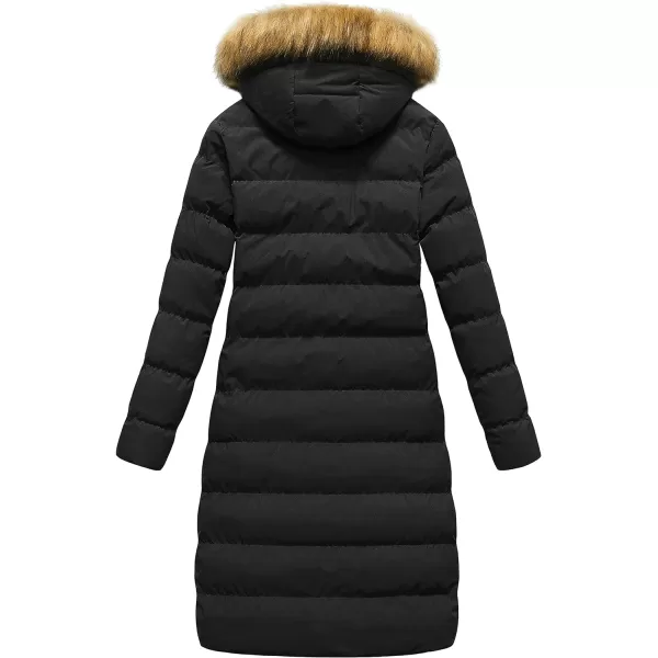 CREATMO US Womens Long Winter Faux Fur Coat Puffer Warm Jacket with Detachable HoodBlack