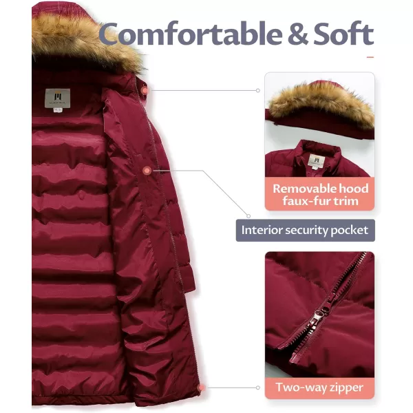 CREATMO US Womens Long Winter Faux Fur Coat Puffer Warm Jacket with Detachable HoodBurgundy