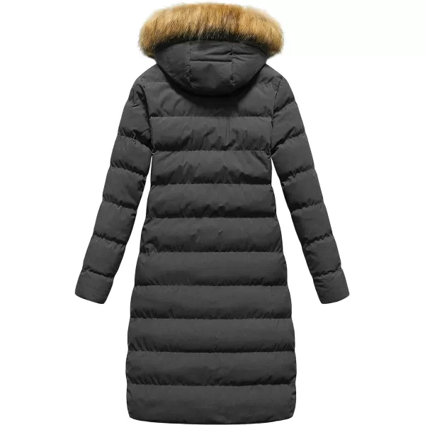 CREATMO US Womens Long Winter Faux Fur Coat Puffer Warm Jacket with Detachable HoodGrey