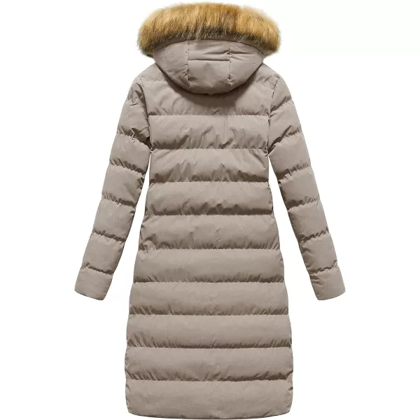 CREATMO US Womens Long Winter Faux Fur Coat Puffer Warm Jacket with Detachable HoodKhaki