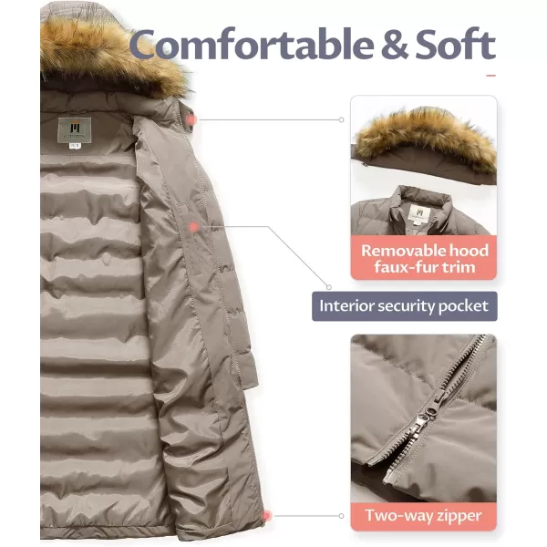 CREATMO US Womens Long Winter Faux Fur Coat Puffer Warm Jacket with Detachable HoodKhaki