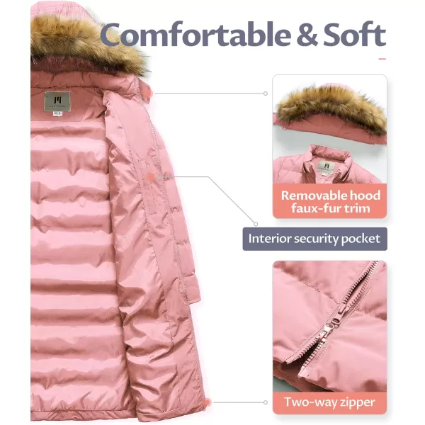 CREATMO US Womens Long Winter Faux Fur Coat Puffer Warm Jacket with Detachable HoodPink