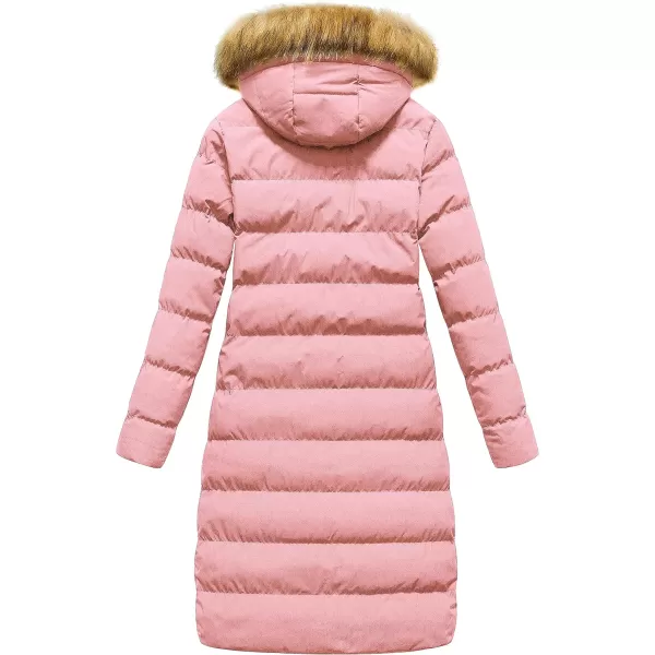 CREATMO US Womens Long Winter Faux Fur Coat Puffer Warm Jacket with Detachable HoodPink