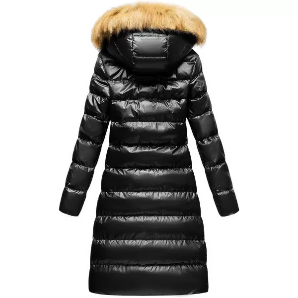 CREATMO US Womens Long Winter Faux Fur Coat Puffer Warm Jacket with Detachable HoodShine Black