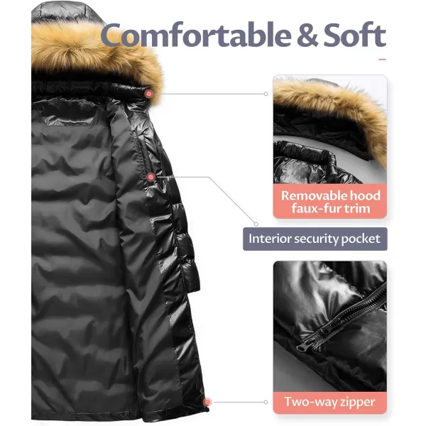 CREATMO US Womens Long Winter Faux Fur Coat Puffer Warm Jacket with Detachable HoodShine Black