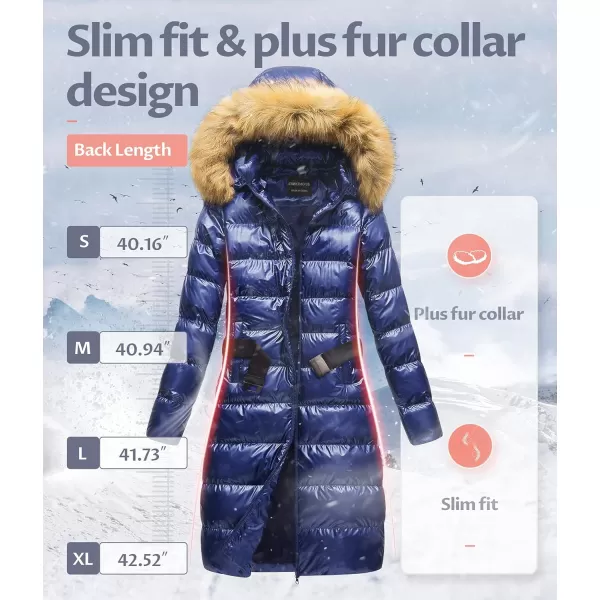 CREATMO US Womens Long Winter Faux Fur Coat Puffer Warm Jacket with Detachable HoodShine Navy