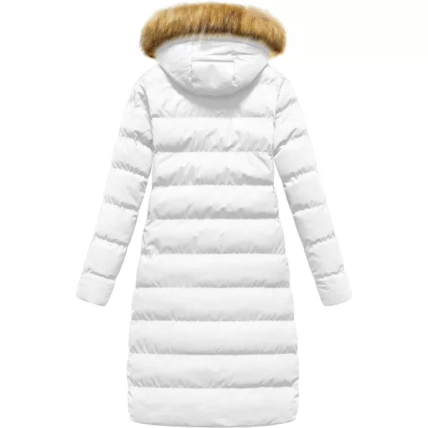 CREATMO US Womens Long Winter Faux Fur Coat Puffer Warm Jacket with Detachable HoodWhite