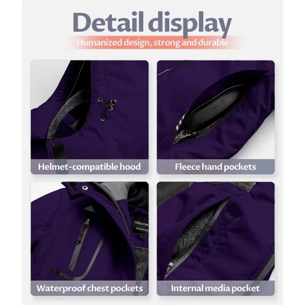 CREATMO US Womens Mountain Waterproof Ski Jacket Windproof Snowboarding Jacket Warm Winter Coat RaincoatDark Purple