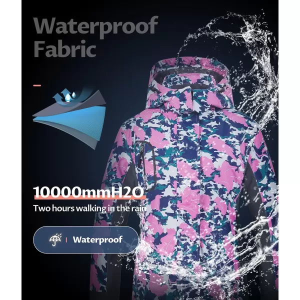 CREATMO US Womens Mountain Waterproof Ski Jacket Windproof Snowboarding Jacket Warm Winter Coat RaincoatFlower Printed