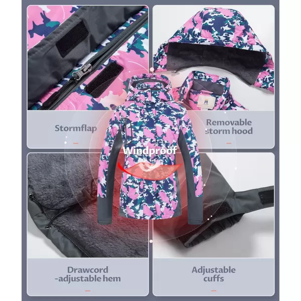 CREATMO US Womens Mountain Waterproof Ski Jacket Windproof Snowboarding Jacket Warm Winter Coat RaincoatFlower Printed