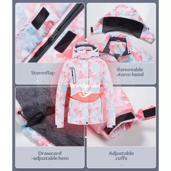 CREATMO US Womens Mountain Waterproof Ski Jacket Windproof Snowboarding Jacket Warm Winter Coat RaincoatPink Printed