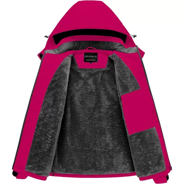 CREATMO US Womens Mountain Waterproof Ski Jacket Windproof Snowboarding Jacket Warm Winter Coat RaincoatPure Rose Red