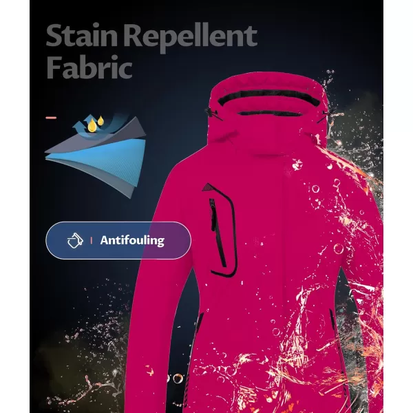 CREATMO US Womens Mountain Waterproof Ski Jacket Windproof Snowboarding Jacket Warm Winter Coat RaincoatPure Rose Red