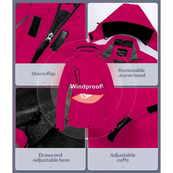 CREATMO US Womens Mountain Waterproof Ski Jacket Windproof Snowboarding Jacket Warm Winter Coat RaincoatPure Rose Red