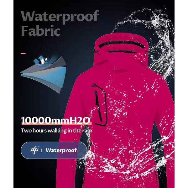 CREATMO US Womens Mountain Waterproof Ski Jacket Windproof Snowboarding Jacket Warm Winter Coat RaincoatPure Rose Red