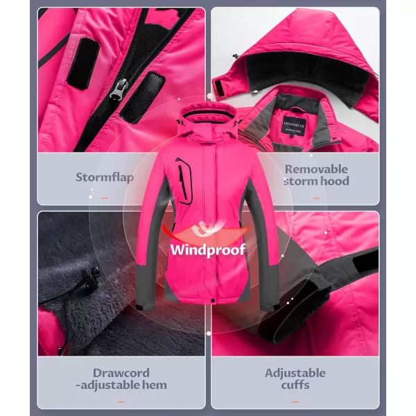 CREATMO US Womens Mountain Waterproof Ski Jacket Windproof Snowboarding Jacket Warm Winter Coat RaincoatRose Red