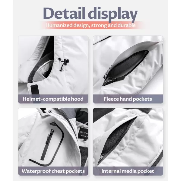 CREATMO US Womens Mountain Waterproof Ski Jacket Windproof Snowboarding Jacket Warm Winter Coat RaincoatWhite