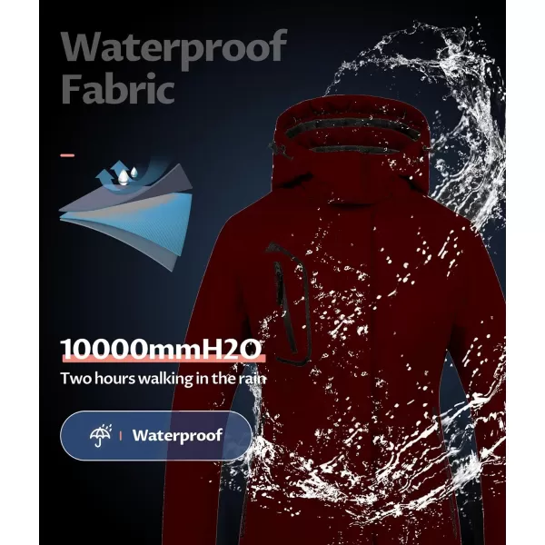 CREATMO US Womens Mountain Waterproof Ski Jacket Windproof Snowboarding Jacket Warm Winter Coat RaincoatWine Red