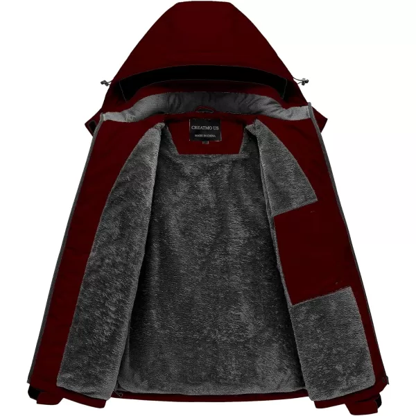 CREATMO US Womens Mountain Waterproof Ski Jacket Windproof Snowboarding Jacket Warm Winter Coat RaincoatWine Red