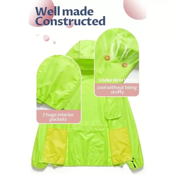 CREATMO US Womens Packable Waterproof Running Rain Coat Reflective Cycling Jacket Windbreaker With Detachable HoodFluorescent Yellow