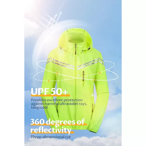 CREATMO US Womens Packable Waterproof Running Rain Coat Reflective Cycling Jacket Windbreaker With Detachable HoodFluorescent Yellow