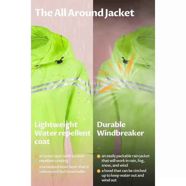 CREATMO US Womens Packable Waterproof Running Rain Coat Reflective Cycling Jacket Windbreaker With Detachable HoodFluorescent Yellow