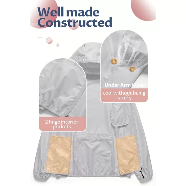 CREATMO US Womens Packable Waterproof Running Rain Coat Reflective Cycling Jacket Windbreaker With Detachable HoodGrey