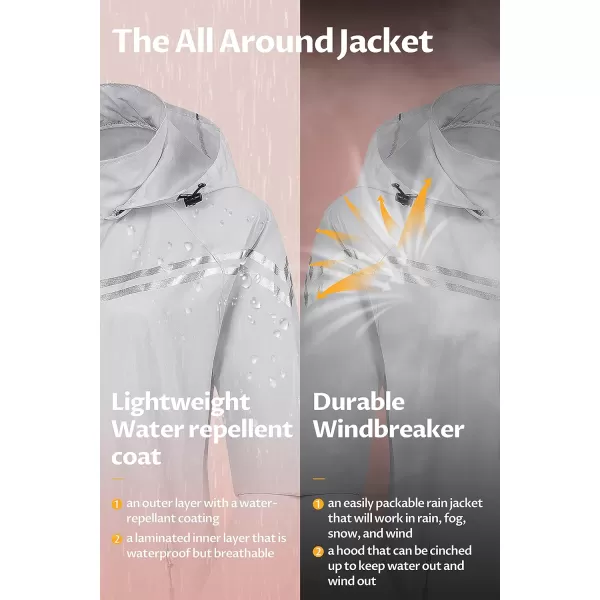 CREATMO US Womens Packable Waterproof Running Rain Coat Reflective Cycling Jacket Windbreaker With Detachable HoodGrey