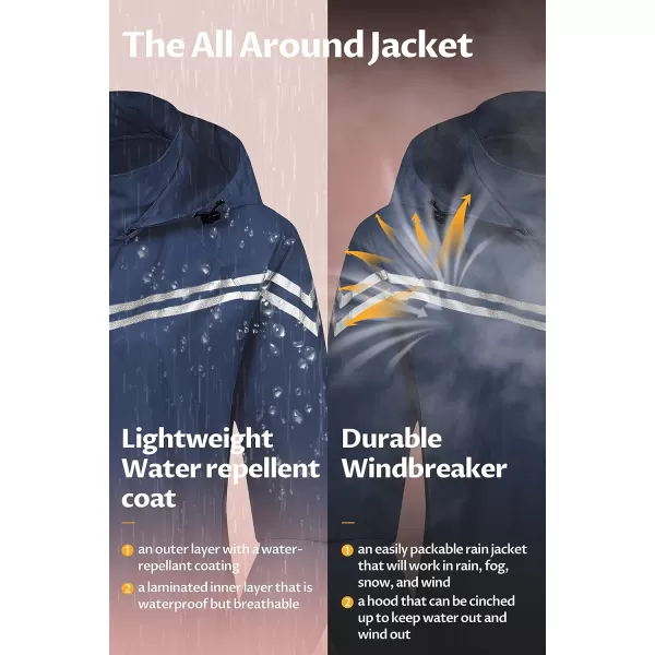 CREATMO US Womens Packable Waterproof Running Rain Coat Reflective Cycling Jacket Windbreaker With Detachable HoodNavy Blue