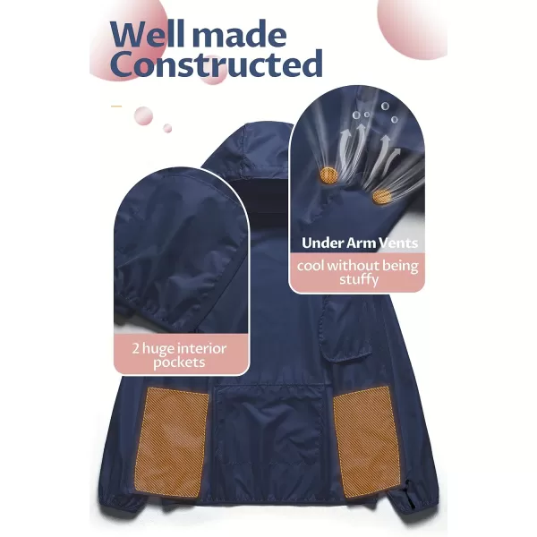 CREATMO US Womens Packable Waterproof Running Rain Coat Reflective Cycling Jacket Windbreaker With Detachable HoodNavy Blue