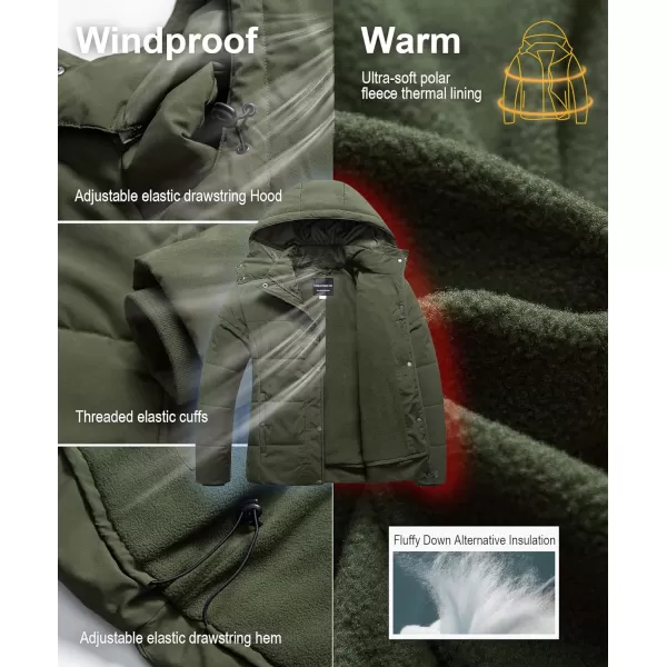 CREATMO US Womens Plus Size Warm Puffer Jacket Waterproof Fleece Lined Winter Coat with Removable HoodArmy Green