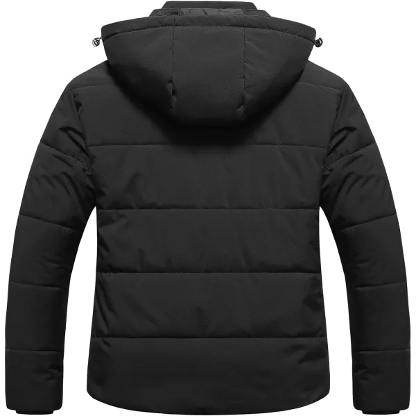 CREATMO US Womens Plus Size Warm Puffer Jacket Waterproof Fleece Lined Winter Coat with Removable HoodBlack